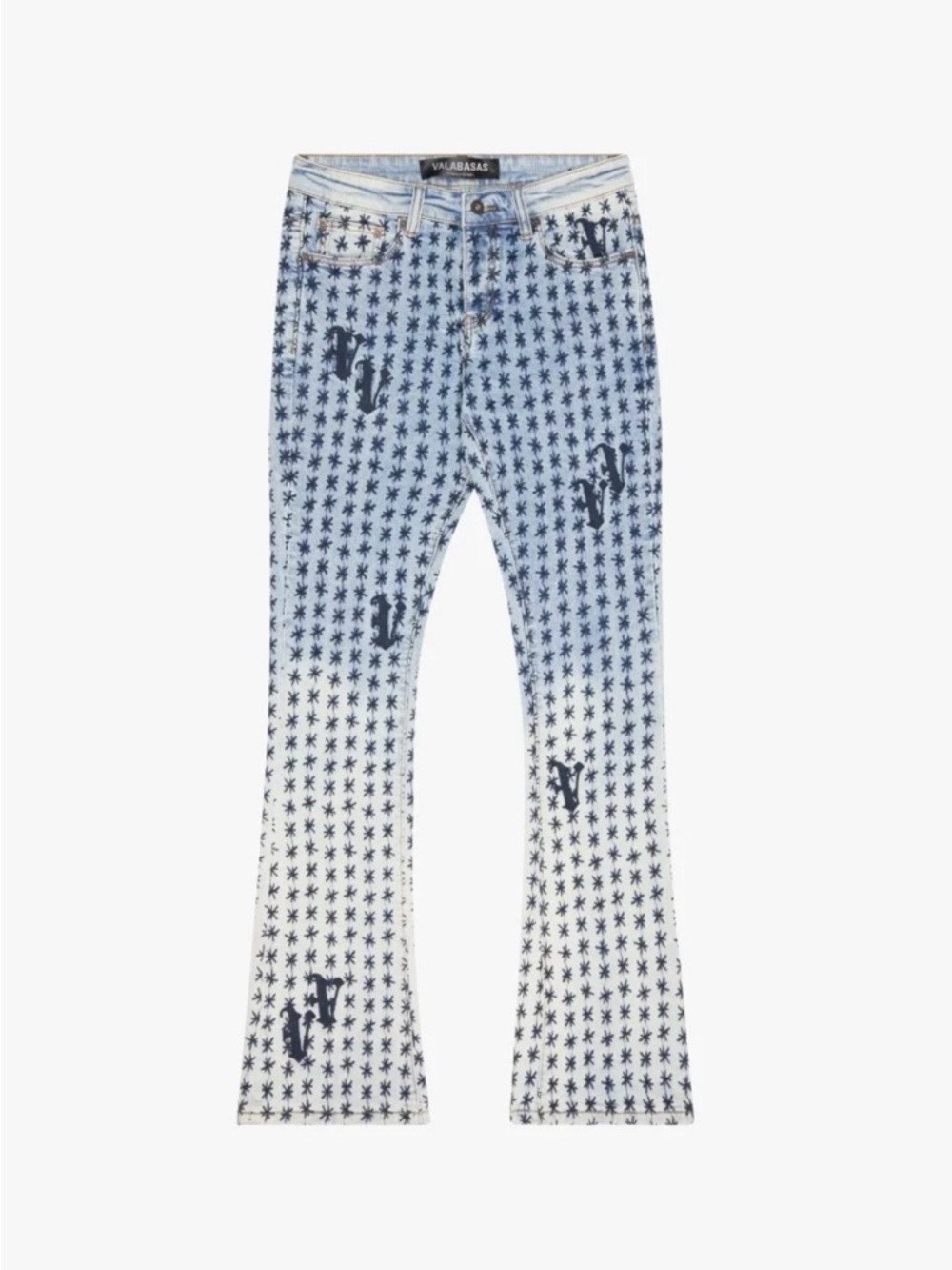 Valabasas Light Blue Star-Print Flare Jeans